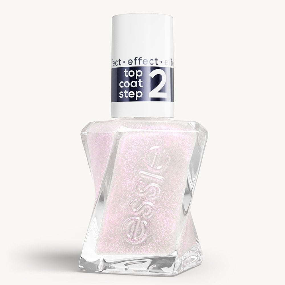 Sleek bottle of Gel by essie longwear nail polish in shade 'Blushed Metal' against a clean white background.