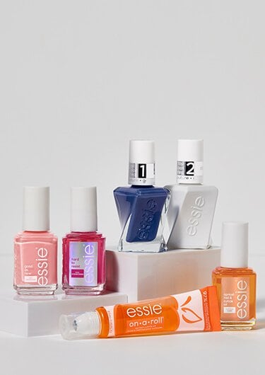 Collection of essie products against a white background